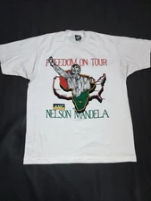 Vintage Nelson Mandela Shirt Mens Extra Large White Freedom On Tour ANC 90s USA