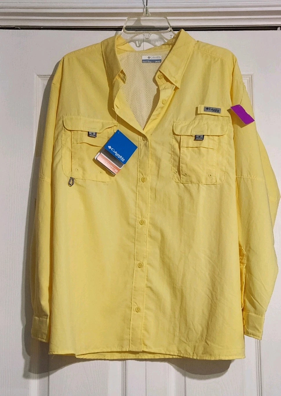 Columbia Men’s PFG Fishing Shirt Long Sleeve Vented Yellow Collared Size XXL