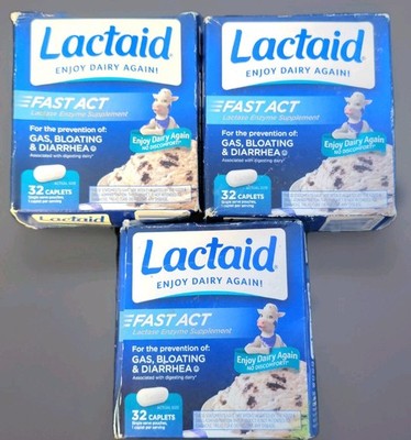 3pk Lactaid FAST ACT Lactase Enzyme Supplement 32 Caps per box -Read Description