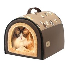 Indoor Dog House, 2 in 1 Portable Foldable House Bed with Cover, Puppy-Brown M