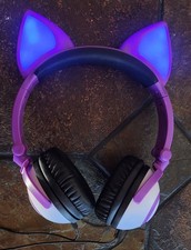 Cat Ear Headphones Led Light Up 2 Modes Purple - Wired Tested