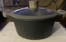 D&W Premium Cookware 9.5in Stock Pot Casserole with Lid Non-stick 4.5QT Charcoal