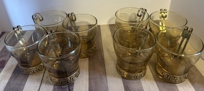 Elegant Vintage set of 8 Libby Safedge Amber Glassware Set in Original Box 1960