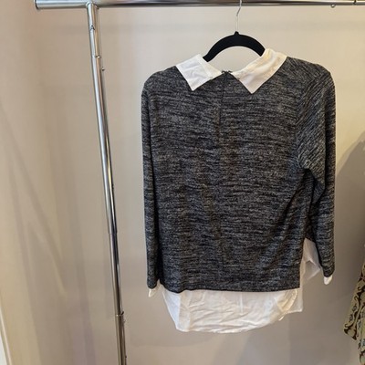 Velvet by Graham and Spencer Gray Heather and White Collar Effect Top Size S