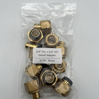 NEW!! 10pk 3/4'' Pex x 3/4'' FEMALE FPT Brass Straight Swivel Adapter Aqua Plumb