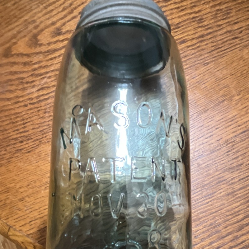 MASON Clear Glass Jar w/ Screw Lid, Embossed Patent Nov 30 1858 Text