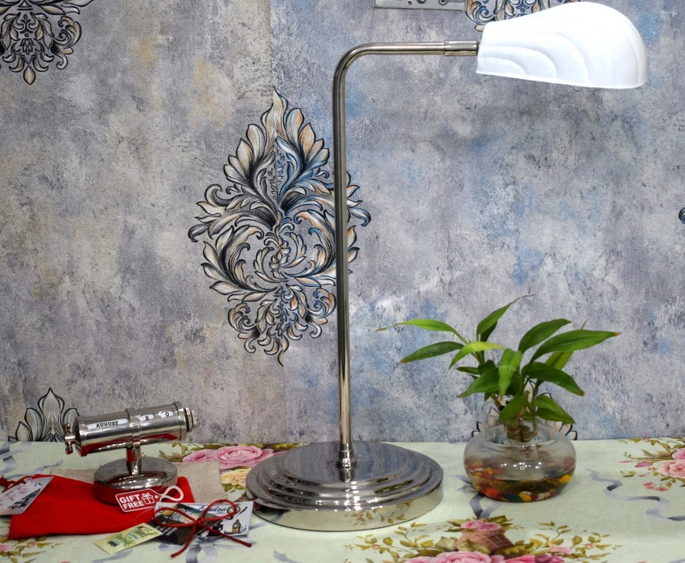 Retro Chrome Finish Desk Lamp w/ White Shade Art Deco Desk Lamp Perfect For Room - Image 4 of 4