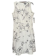 NEW Chaps Womens Fit & Flare Floral Sleeveless White Black Zip Dress 12 $110 NWT
