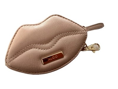 NEW LIPS ALDO COIN PURSE PINK BLUSH GOLD-TONE ZIPPER BAG CHARM KEY CHAIN RING
