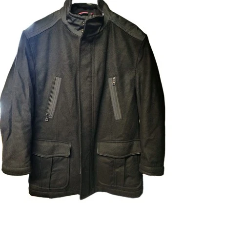 Hugo Boss Mens 46R Black Wool Cashmere Blend Car Coat Zip Pocket Jacket - product listing photo