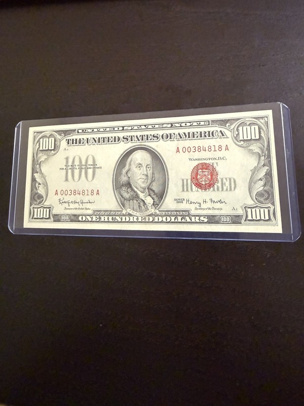 1966 $100 VERY CRISP - XF/AU Red Seal US Note A00384818A