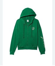 New Victoria s Secret Pink Full Zip Hoodie Size L Varsity Ivy Logo Green NWT