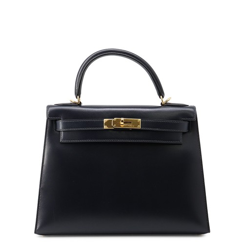 HERMES Kelly Sellier Size 28 Box Calf Leather Navy