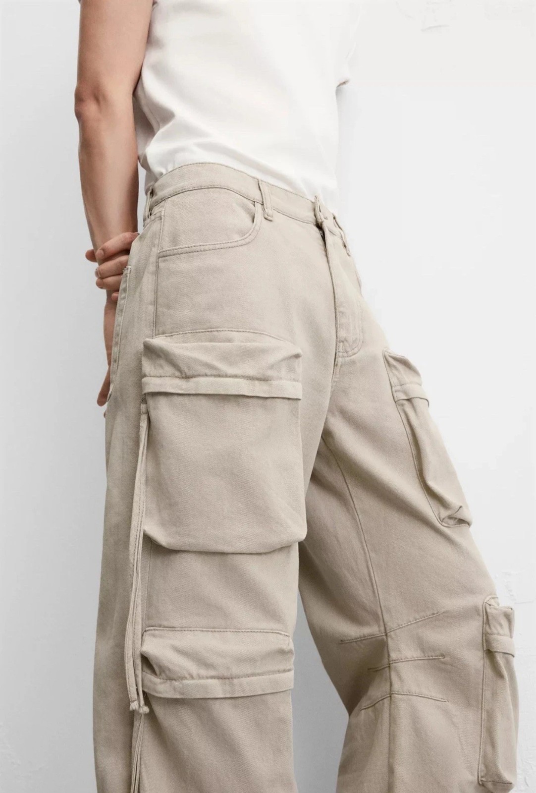 ZARA MAN Y2K CARGO TROUSERS UTILITY POCKETS PANTS KHAKI BAGGY JEANS 5575/472 VTG image 5