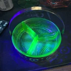 Vintage Uranium Glass 3‑Section Divided Relish Dish w/Metal Caddy – UV Glow!
