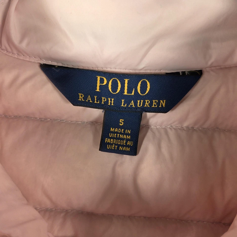 Polo Ralph Lauren Colete Puffer Meninas 5 Rosa Acolchoado Zíper Snap Sem Mangas Logotipo Pônei - Imagem 3 de 4