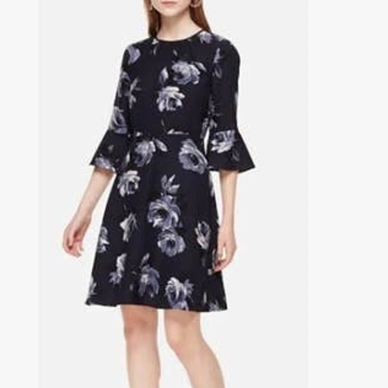 Abito donna Kate Spade New York rosa notte taglia 0 blu navy rosedew floreale crepe