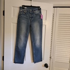 Gap High Rise Cheeky Straight Leg Jeans Women s 26 2 R Medium Wash Denim EUC