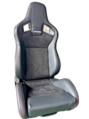 Pair (2) Black Leather & Suede Recaro CS Style Racing Seats with Brackets