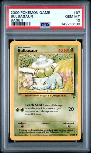 2000 POKEMON BASE SET 2 #67 BULBASAUR PSA 10