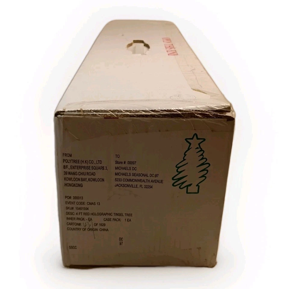 4 Ft. Pre-Lit Red Holographic Tinsel Tree w/ 214 Branch Tips and 150 Red Lights - Image 3 of 4