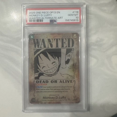 2025 One Piece OP13 EN #118 Monkey.D.Luffy Wanted Poster ALT ART PSA 10