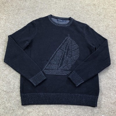 Nautica Sweater Mens Medium Navy Sailboat Crewneck Tight Knit Pullover New Tags