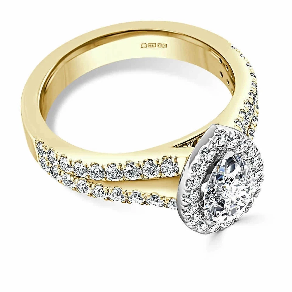 Lab-Created Pear Cut 1.70 Ct White Diamond Wedding Ring 14K Yellow Gold FN - Image 2 of 4