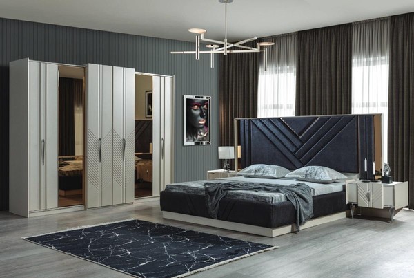 Schlafzimmer Betten Designer Kleiderschrank Holz Nachttische Garnitur-image