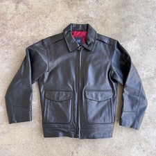 Vintage 2003 GAP Kids Cow Leather Jacket Large 10 Bomber Pockets Quilt Lined