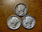 3 High Grade Better Date Problem FREE 1920D 1928D 1929D Mercury Silver Dime DF3