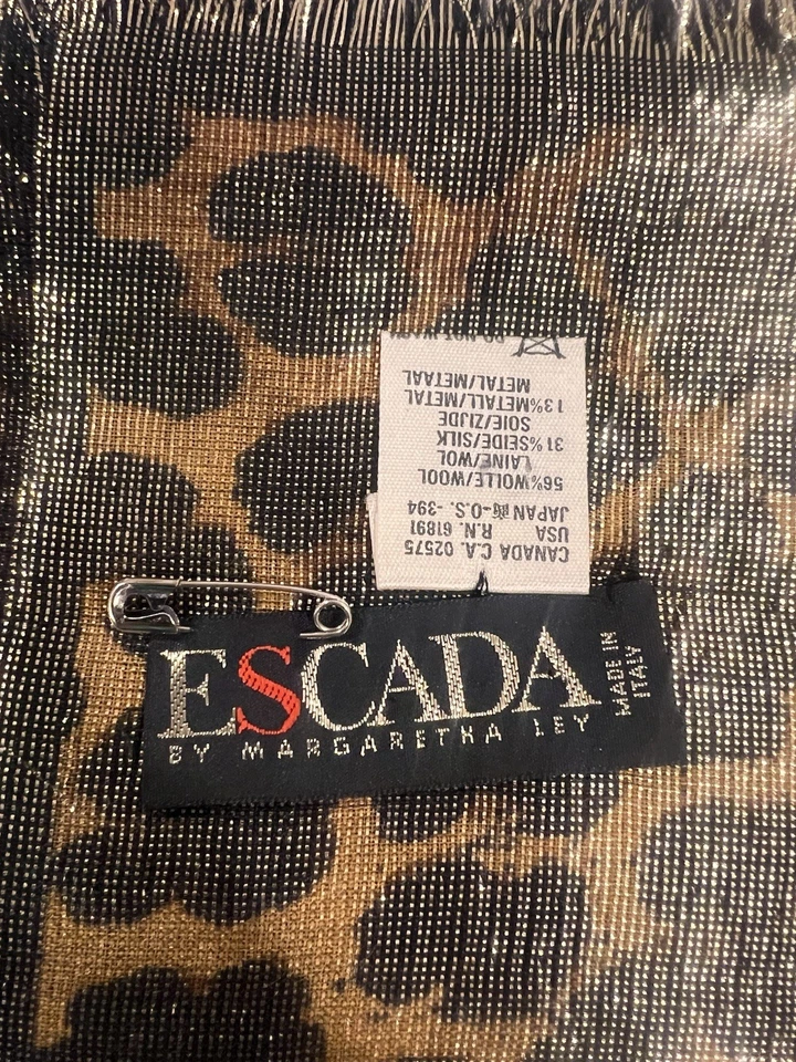 Mantón Escada Margaretha Ley Lana Seda Metálico Leopardo 53x109 Envoltura Grande Italia Foto 2 de 4