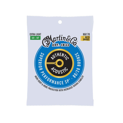 Martin Authentic Acoustic Extra Light Guitar Strings 80 20 Bronze Set of 6