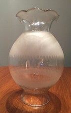 VINTAGE  CUT & ETCHED HURRICANE GLASS PENDANT SHADE   9 " TALL