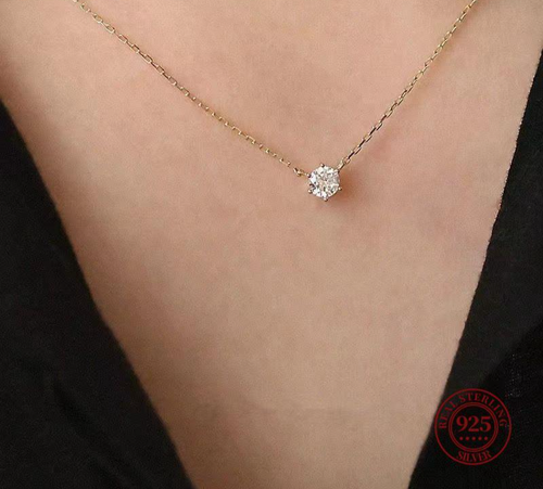 925 Sterling Silver 18k Gold Plated Necklace Zircon Chain Jewelry Collares - Picture 13 of 13