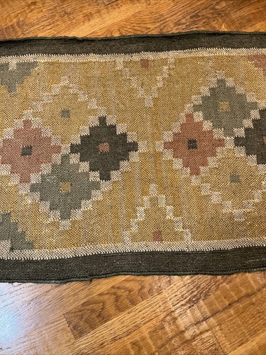 Alfombra de lana vintage hecha a mano flecos gris amarillo turco suroeste rancho 2 X 4 - Imagen 4 de 12