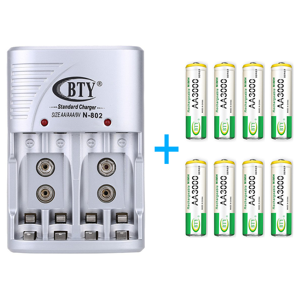 Universal Batterie Ladegerät Charger für AA AAA 9V + 8x AA Wiederaufladbare Akku