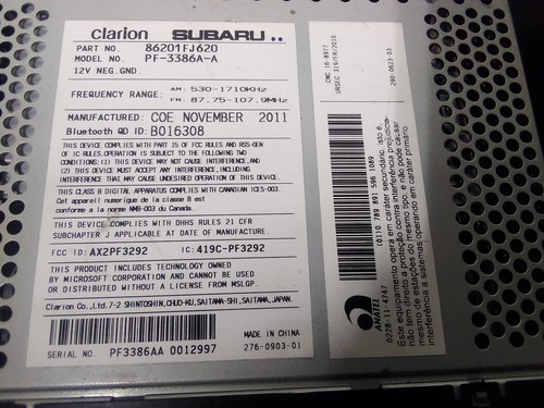 2012-2014 Subaru Impreza CD MP3 Radio OEM * 86201FJ620 * - Picture 2 of 3