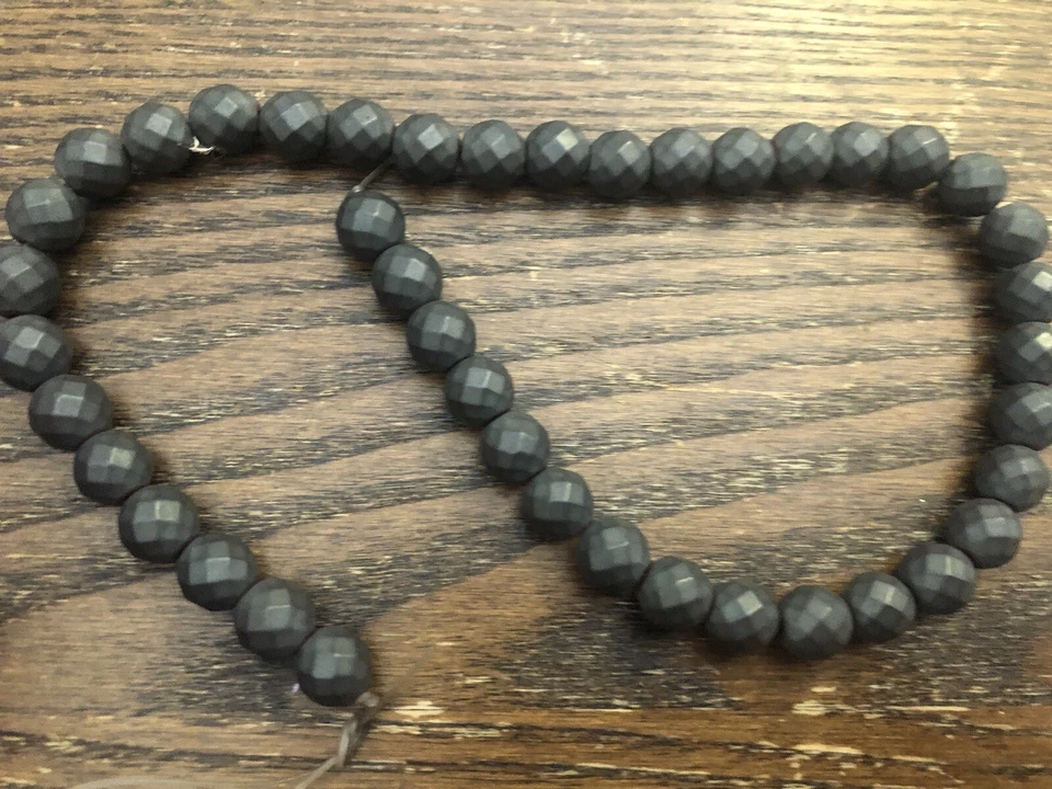 Hilo de cuentas de metal redondo grueso súper facetado mate ennegrecido pesado stock antiguo Foto 2 de 4