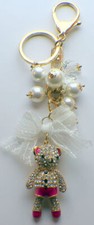 Playful Teddy Bear Fuchia Rhinestone Crystal Charm Pedant Key Chain Fob Purse