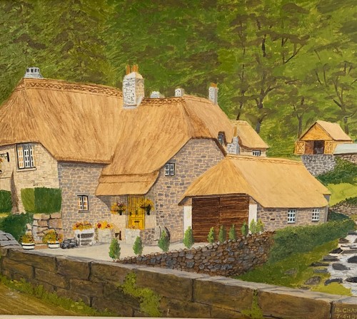 VINTAGE LANDSCAPE OIL PAINTING HOUSE GARDEN BUCKLAND IN THE MOOR DEVON R CHARLES - Picture 15 of 24