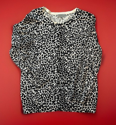 Joseph A Button Sweater Cardigan Black Leopard Animal Print Pattern Size Small