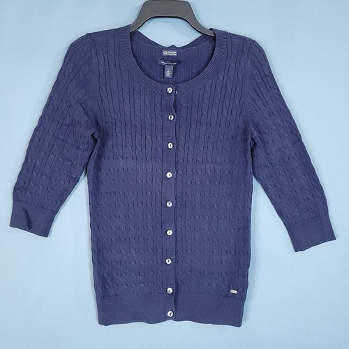 Camicia Tommy Hilfiger bambina Pima cotone manica 3/4 bottoni davanti blu taglia M