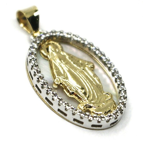 18K YELLOW WHITE GOLD MIRACULOUS MEDAL 
