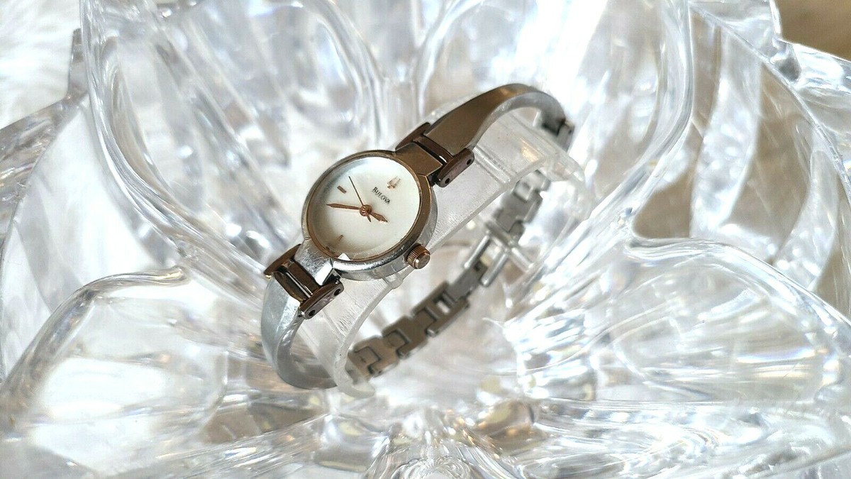 Bulova Silver & Rose Gold Tone MOP Dial Womens Wrist Watch 98L140