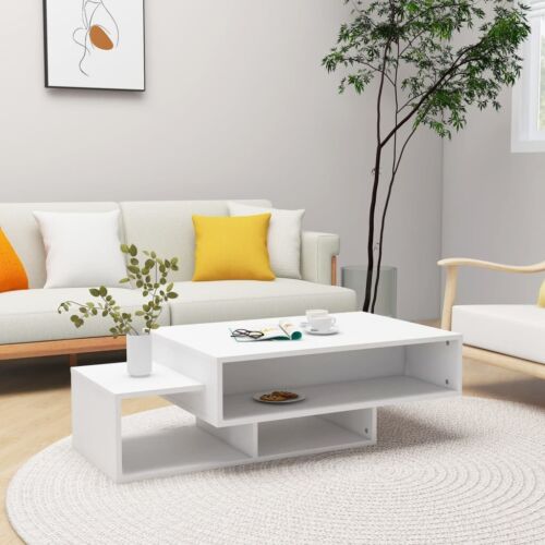 Table Basse Blanc d'Appoint Design Salon Compartiment Rangement 105x55x32cm - Photo 1/7
