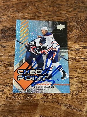 Vincent Desharnais IP Signed 2024-25 Upper Deck Check Point Card Oilers Auto