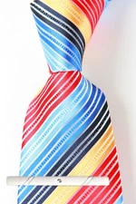 New Classic Striped Blue Black Red JACQUARD WOVEN 100% Silk Men's Necktie Tie