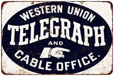 Panneau Métal Vintage 20x30 Cm Reproduction Western Union Telegraph And Cable
