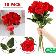 10Pcs Silk Roses Flowers Realistic Artificial Bouquet Home Romantic Girl Gift US